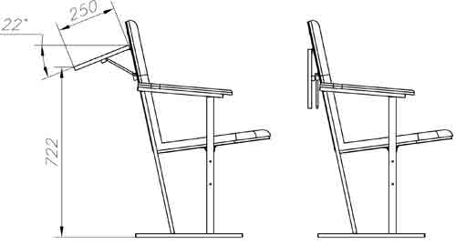Схема размещения откидного столика на кресле для актового зала